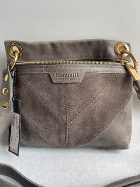 NWT Hammitt Los Angeles Gray Taupe Leather & Suede Crossbody Bag Gold Hardware